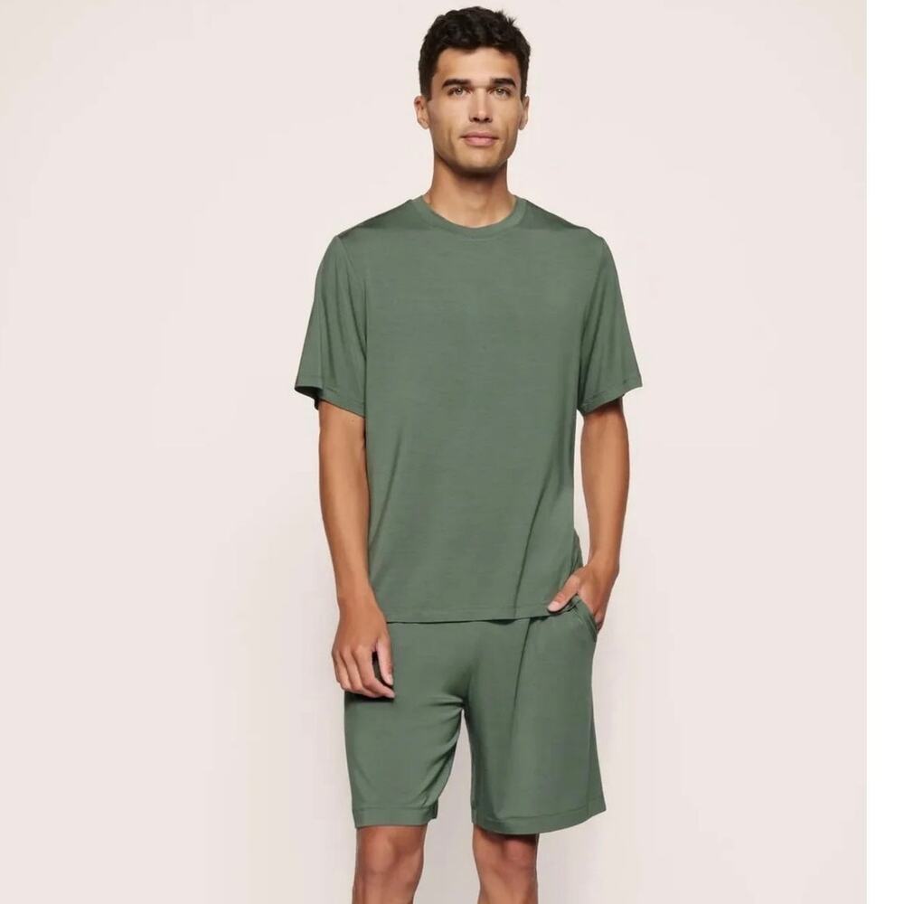 Eberjey Henry Mens Tencel Shorts Pajama Set  Khaki Olive Green Luxury Loungewear